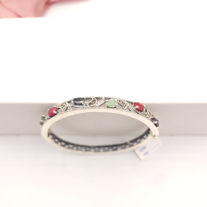 Srebrna bransoleta pr 925 z naturalnymi kamieniami nowe