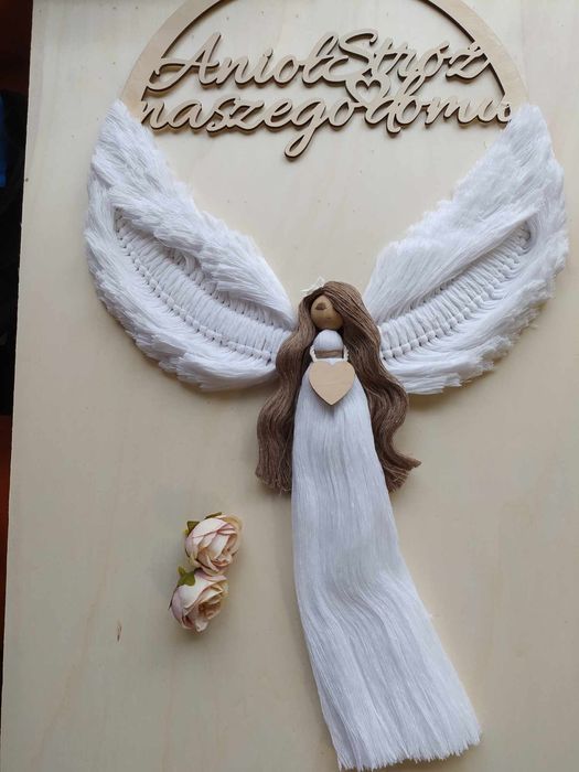 Aniol stróż, makrama, komunia, chrzest