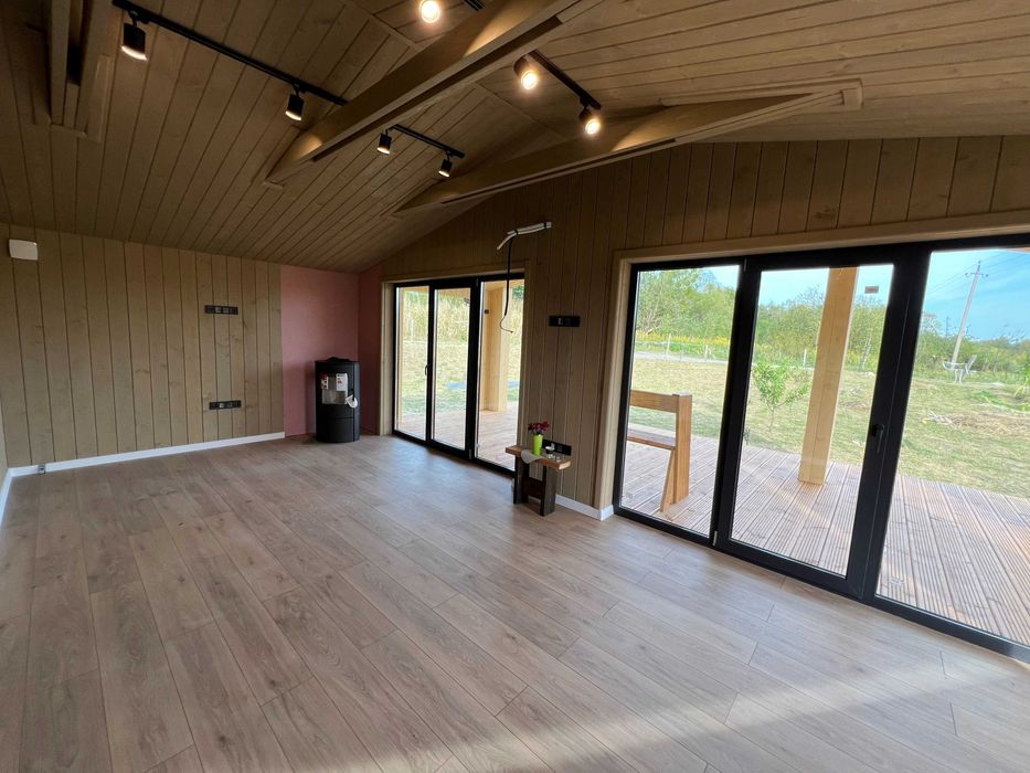 Каркасний будинок 52 м2 з терасою. Фундамент та меблі під ключ