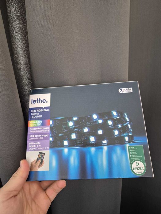 Taśma LED RGB Lethe 5m – USB, z pilotem, reaguje na muzykę – NOWA!