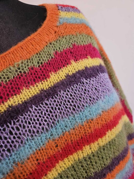 Sweter w kolorowe paski, handmade, włoski moher, cekiny