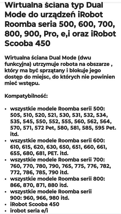 Wirtualna Ściana Irobot Roomba E5,E6,i3,i5,i7