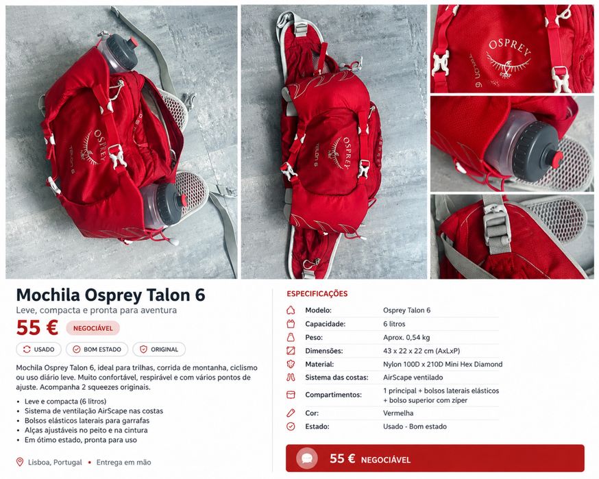 Osprey Talon 6L — mochila de trekking / trail