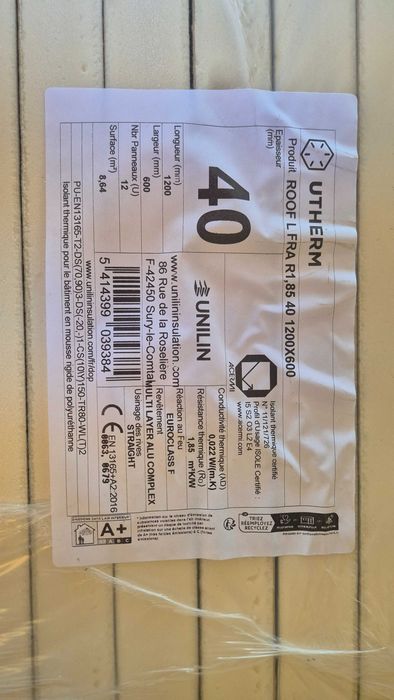 Placas de PIR UNILIN UTHERM ROOF L 80mm e 40mm (Sobras de Obra)