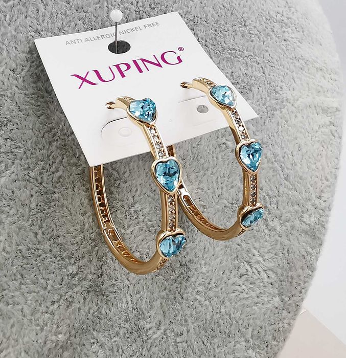 Kolczyki 18K pozłacane 39/6 MM sapphire light crystal Swarovski