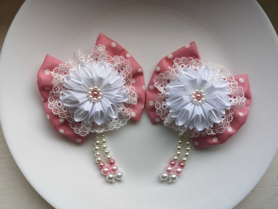 Zestaw Spinek-kokardek na uroczystości RÓŻOWE Handmade