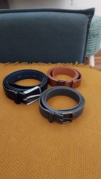 3 cintos novos preto cinza castanho mel