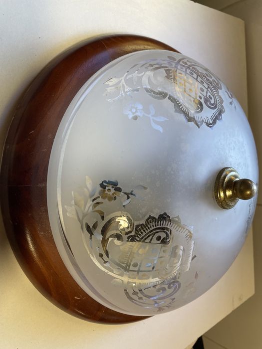 Candeeiro tecto - madeira, vidro e metal