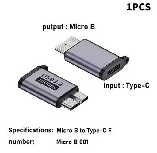Адаптер Переходник USB Micro B 3.0 Папа – USB-С Мама Для Жёсткого HDD