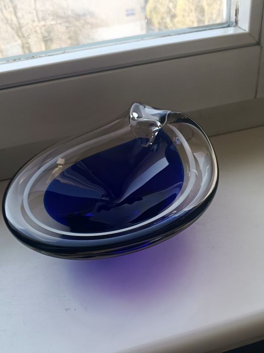 Artystyczna misa styl Sea Glasbruk Szwecja, kobalt 16,5 cm 1,1 kg