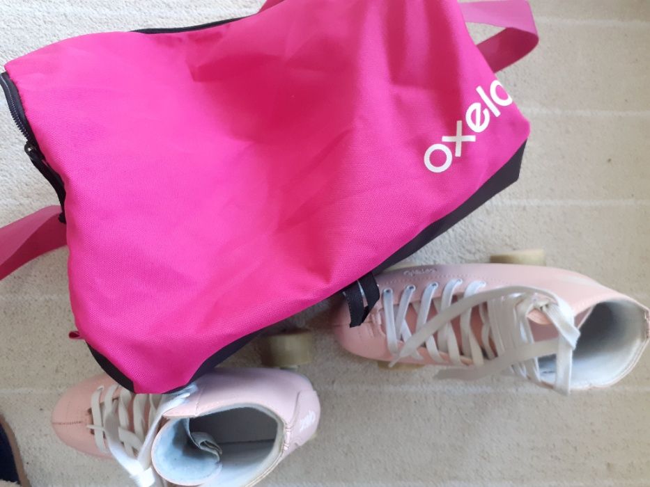 Patins de Patinagem Artística Q. 100 Rosa OXELO nº 35 +saco+ proteções