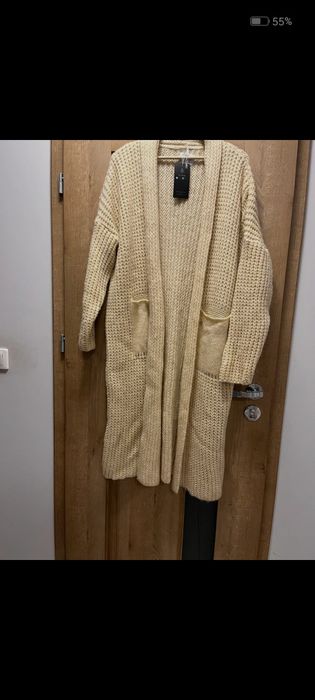 Nowy Długi kardigan w kolorze kremowo-beżowym, nowy