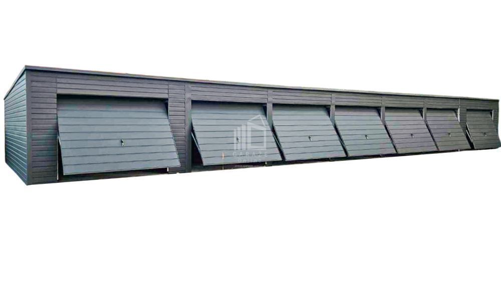Rząd Garaży 24X5,5M 7X Brama Uchylna Antyracyt Dach Spad W Tył Id785