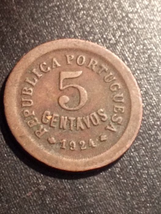 5 centavos - Republica Portuguesa 1924 - Bronze - Com erros de cunho