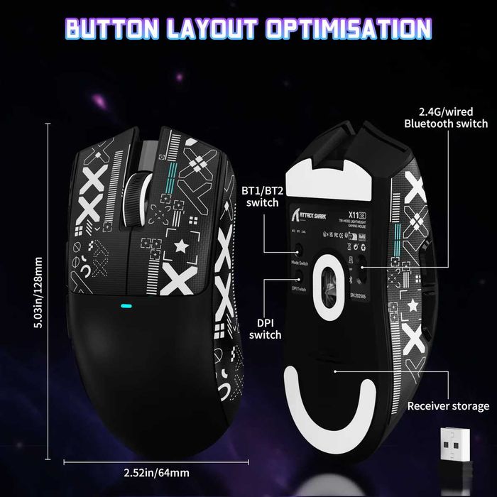 Ігрова бездротова миша ATTACK SHARK X11SE Tri-Mode 18000 DPI, 59 г