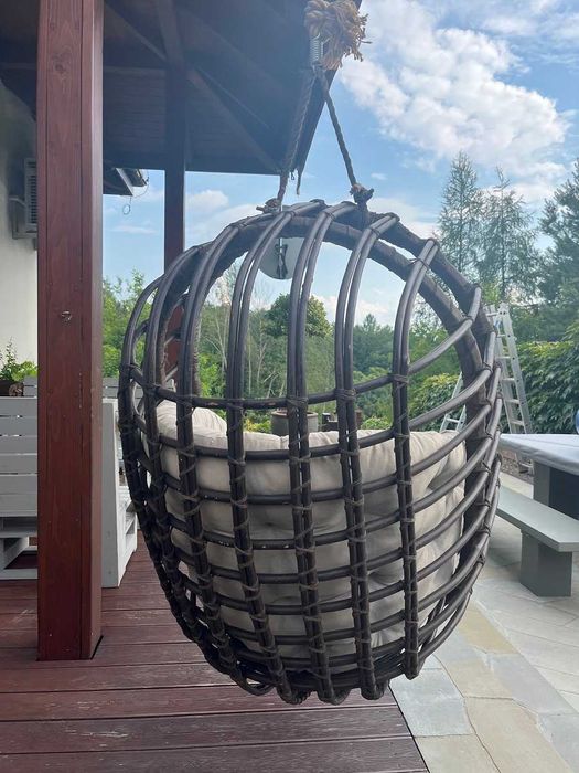 Fotel Wiszący Kokon Owalny Na zewnątrz/Do wewnątrz Drewno + Poduszka