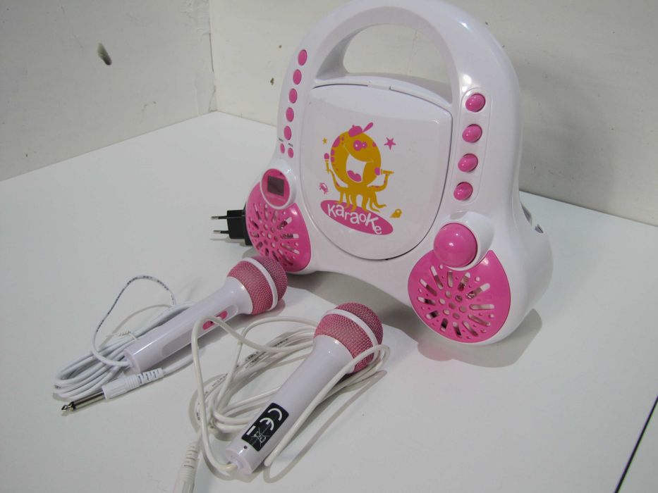 Karaoke dla dzieci odtwarzacz CD 2 mikrofony Auna Rockpocket róż biały