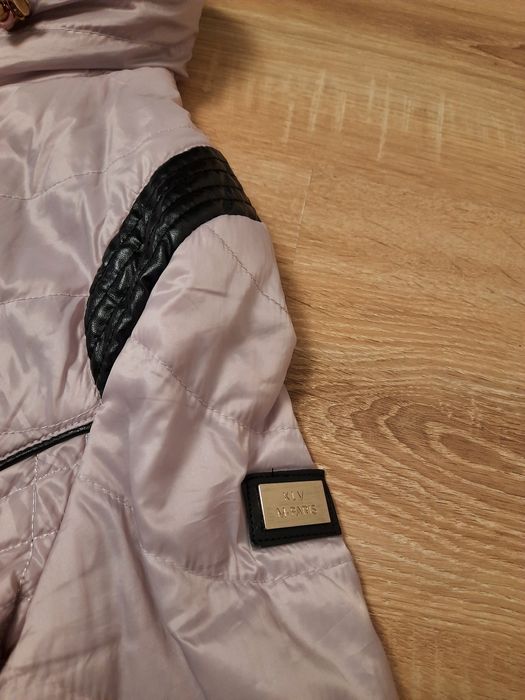 Damska kurtka liliowa z elementami skórzanymi - stan idealny!