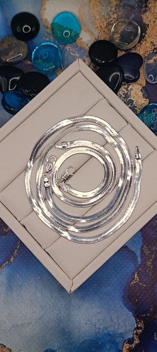 Zestaw Biżuterii Łańcuszek i Bransoletka Żmijka  Platerowane 925