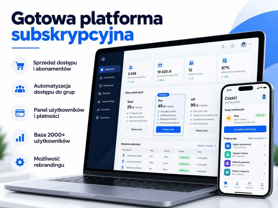 Gotowy serwis subskrypcyjny + 2000 użytkowników + Telegram