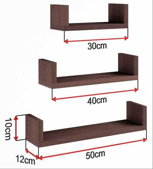 NOWA Półka Ścienna Wisząca Na Książki Kwiaty Do Kuchni ZESTAW 3 SZTUK