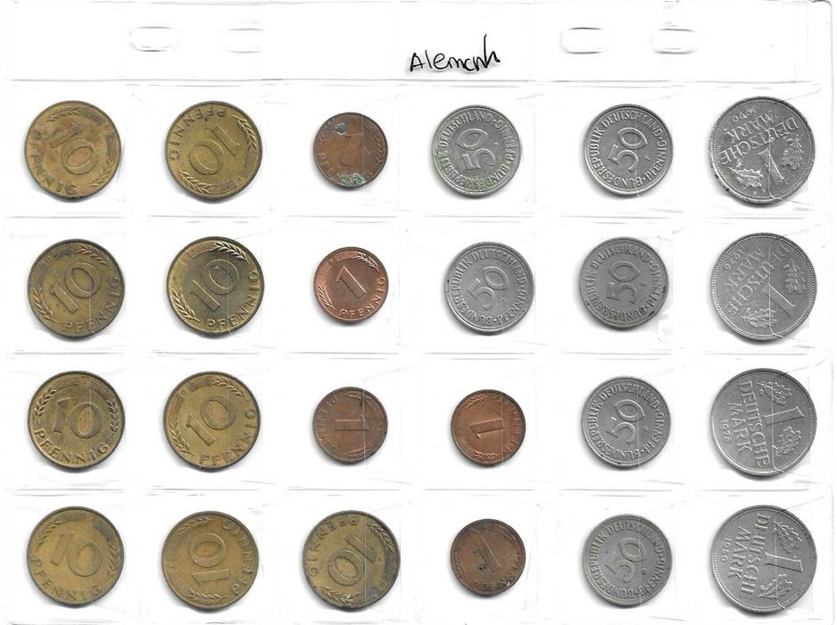 Coleção de moedas da Alemanha (Deutsche Mark) – cerca de 40 moedas – anos 1949 a 1990