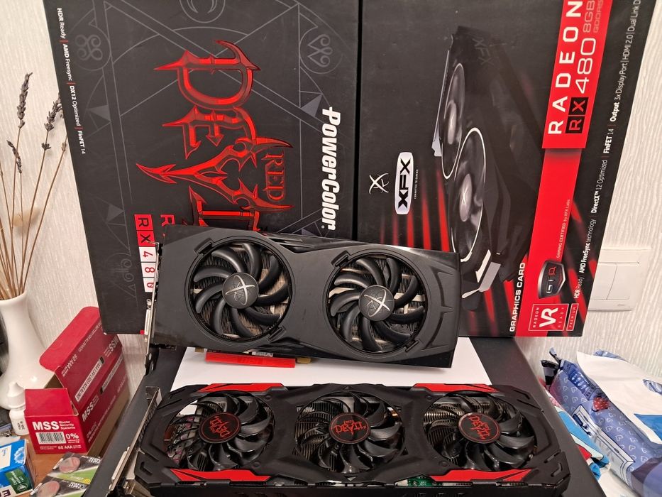 Видеокарта б\у XFX RED DEVIL RX480 8GB холодные отличное состояние