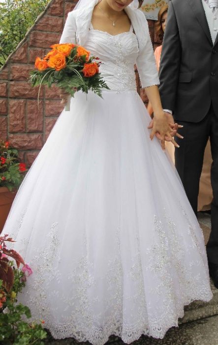 Piękna suknia ślubna bolerko welon sukienka na ślub 34 32