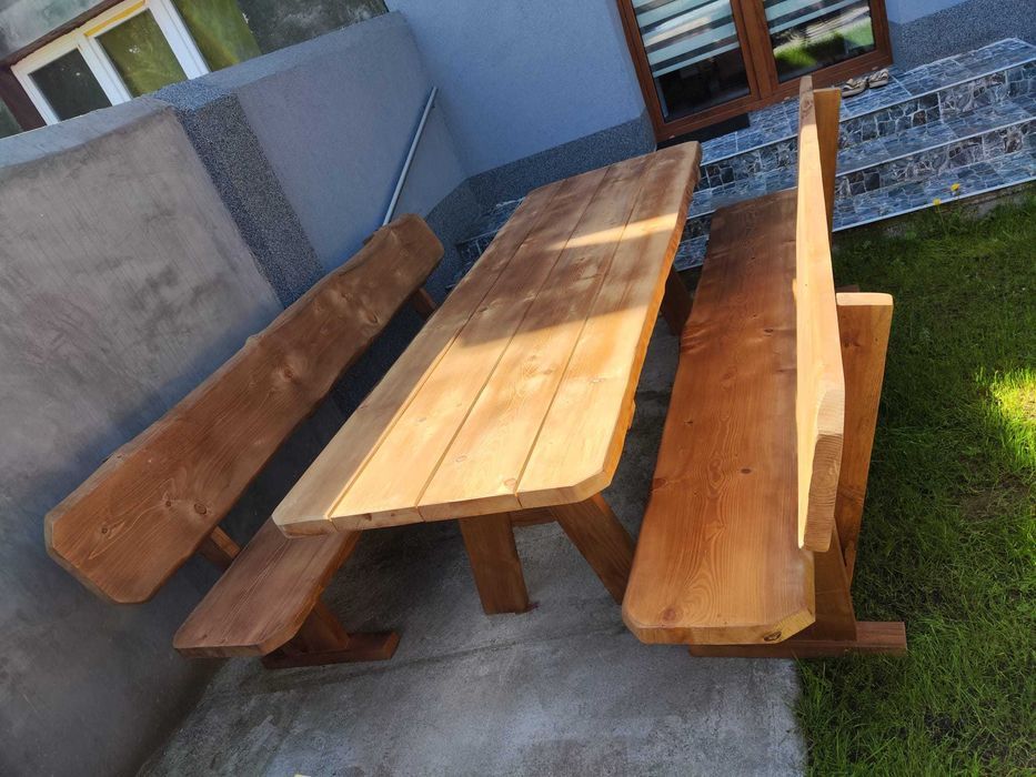 Meble ogrodowe DREWNIANE góralskie DO OGRODU biesiadne LITE DREWNO +