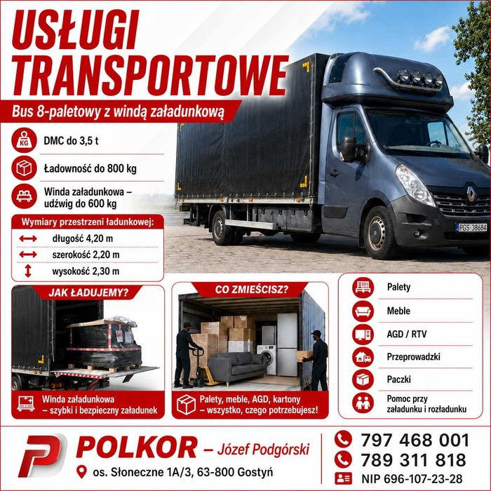 Transport busem z windą – 8 palet