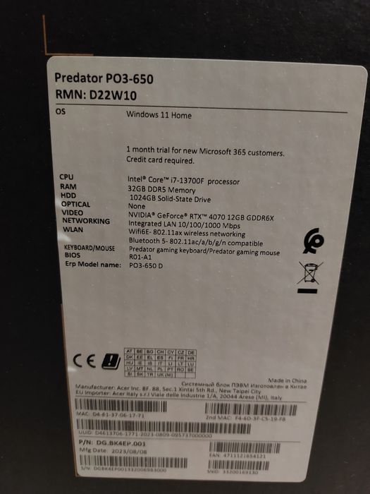 Komputer stacjonarny gamingowy ACER PREDATOR ORION 3000 Nowy