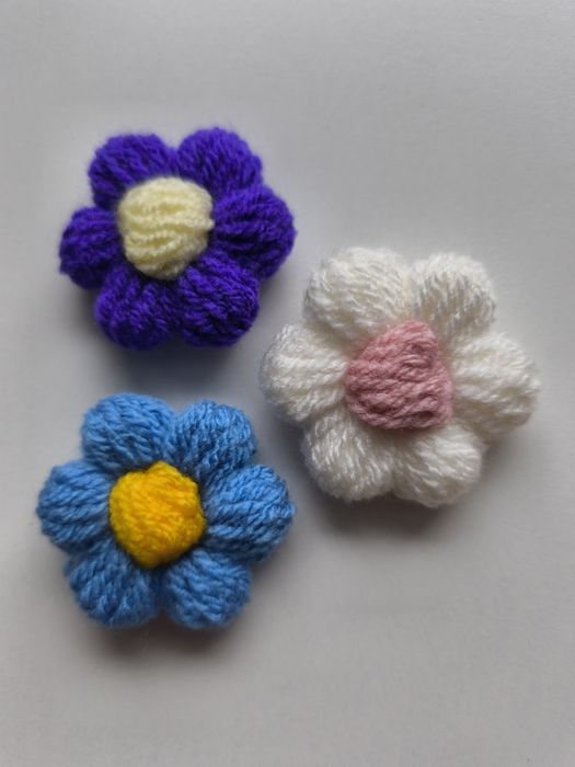 Kwiaty 3d puff szydełko handmade naszywka włóczka