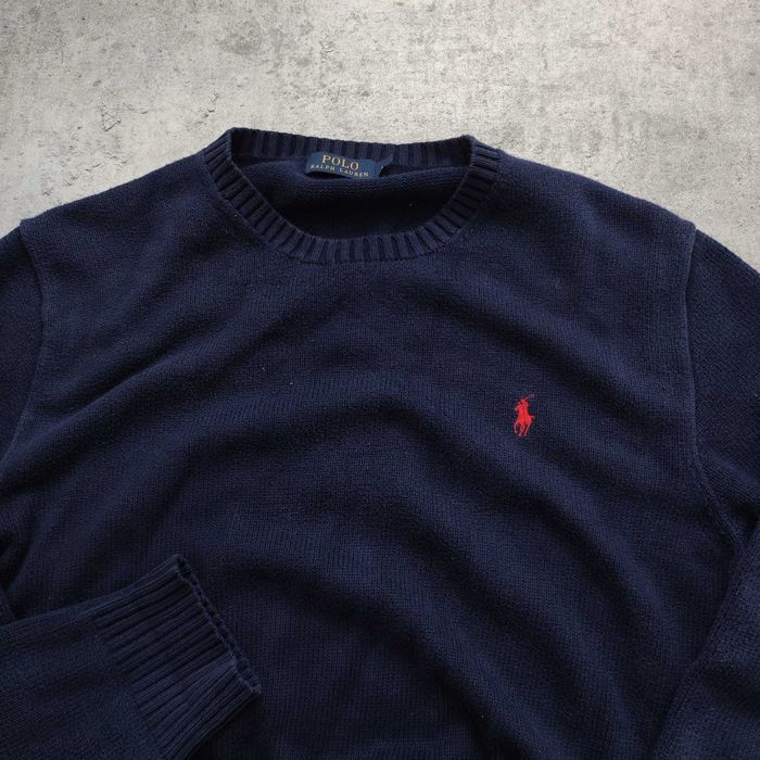 MĘSKI PREMIUM Elegancki Granatowy Sweter Haft Logo Konik Ralph Lauren