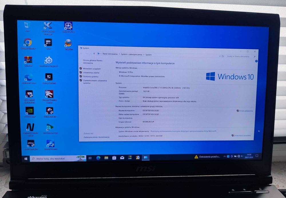 Laptop MSI GE72 2QF Apache Pro  i7 Windows 10  GTX 970M 17" FHD