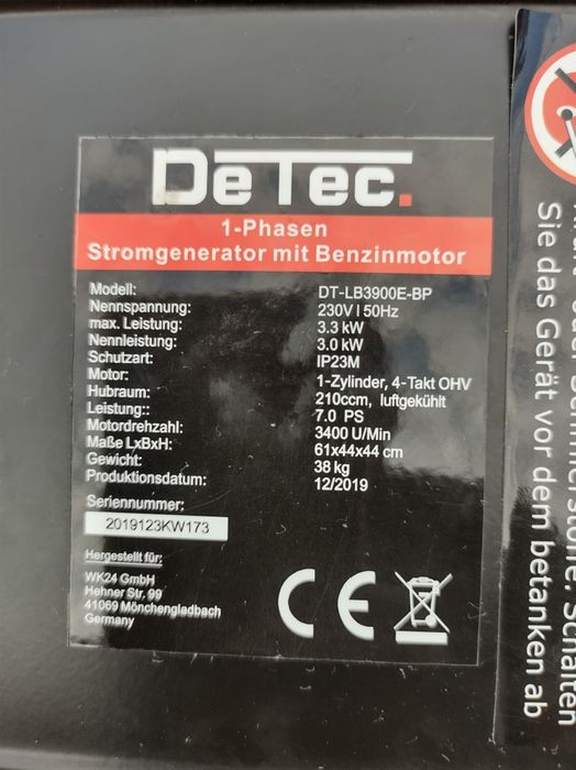 Agregat spalinowy Detec, 7KM, 2x230v, 3300kW,  idealny