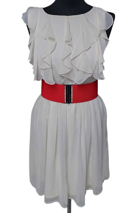 Elastyczny czerwony szeroki pasek damski z grafitowa klamrą