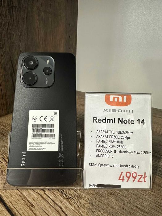 Smartfon Telefon Xiaomi Redmi Note 14 6/128GB czarny stan bdb gwarancja