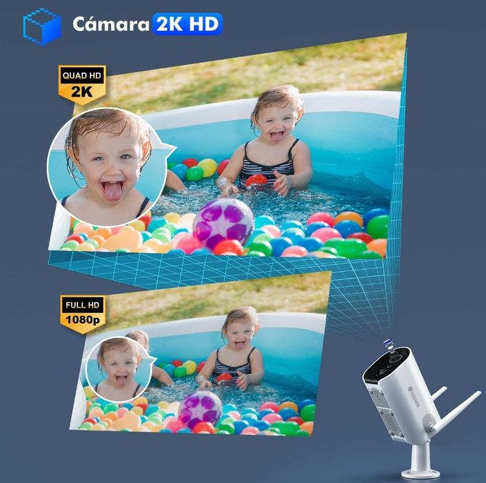 Câmara de vigilância WiFi exterior solar 2K HD