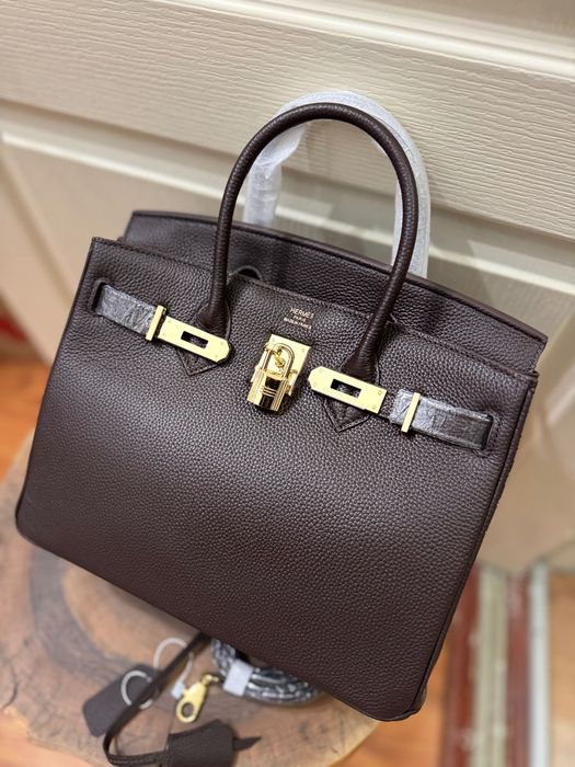сумка шкіряна Гермес Hermes колір шоколад