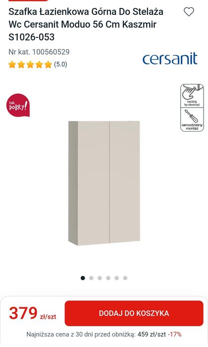 szafka łazienkowa górna do stelaża wc cersanit moduo 56 cm kaszmir s1026-053