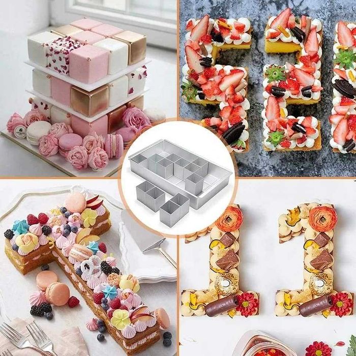 Zestaw foremek do wypiekania liter/cyfr z ciasta, zawiera 12 kwadratów