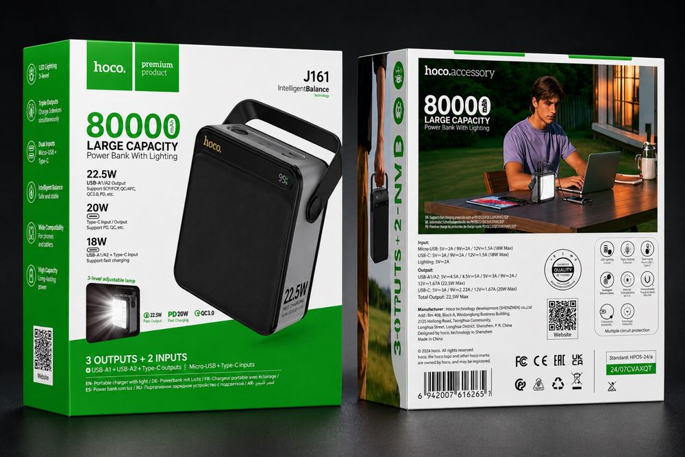 Повербанк HOCO J161 80000 mAh 22.5W з потужним ліхтарем