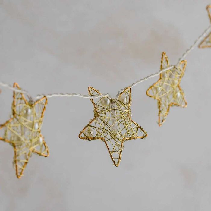 Światełka gwiazdki złote z białymi perełkami Glamour eleganckie