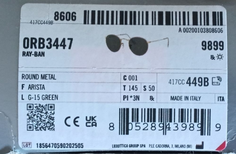 Okulary Ray Ban RB3447 Round Metal
