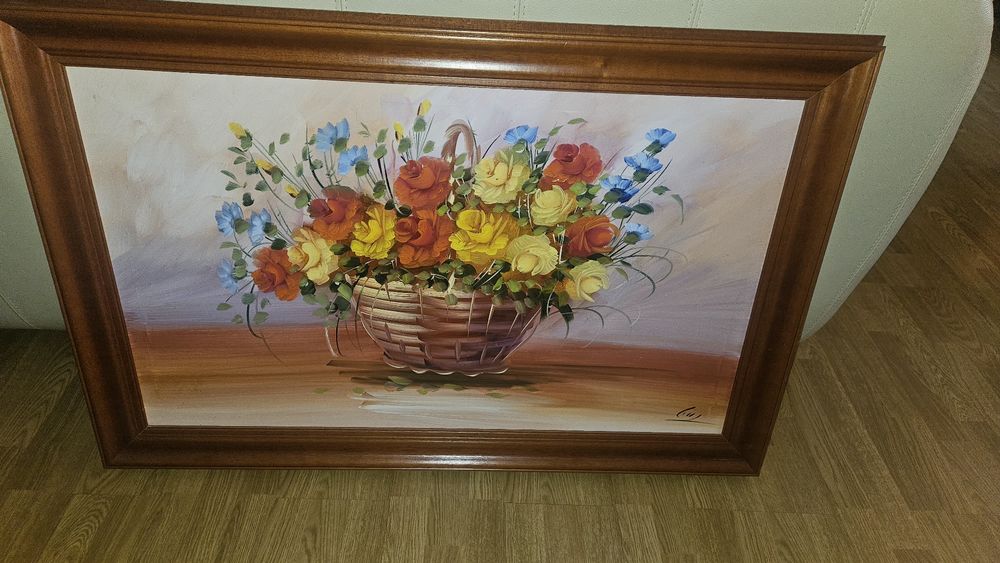 Quadro pintura com flores a óleo 1,15x75