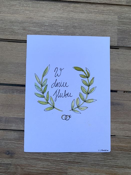 Kartka okolicznościowa wianek boho ślub wesele gołębie