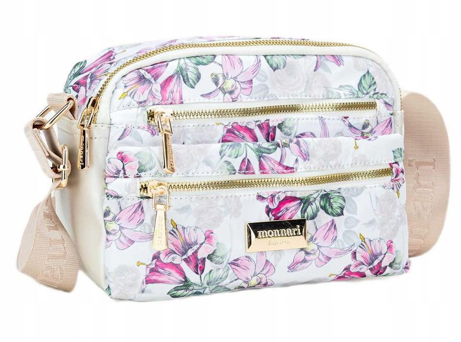 Monnari Torebka Damska Listonoszka Kwiatowy Wzór Letnia Biała Kolory