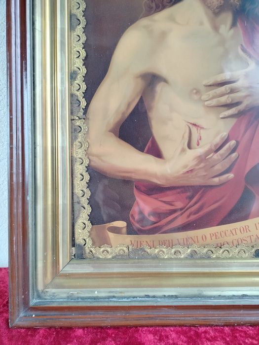 Chrystus Bolesny stary piekny przedwojenny obraz Oleodruk
