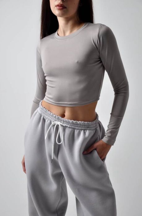 Сірий/білий однотонний лонгслів