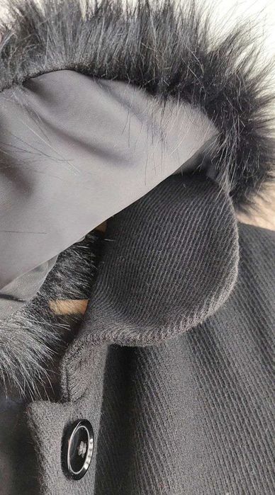 Весняне пальто, осіннє жіноче пальто чорне з хутром, розмір S